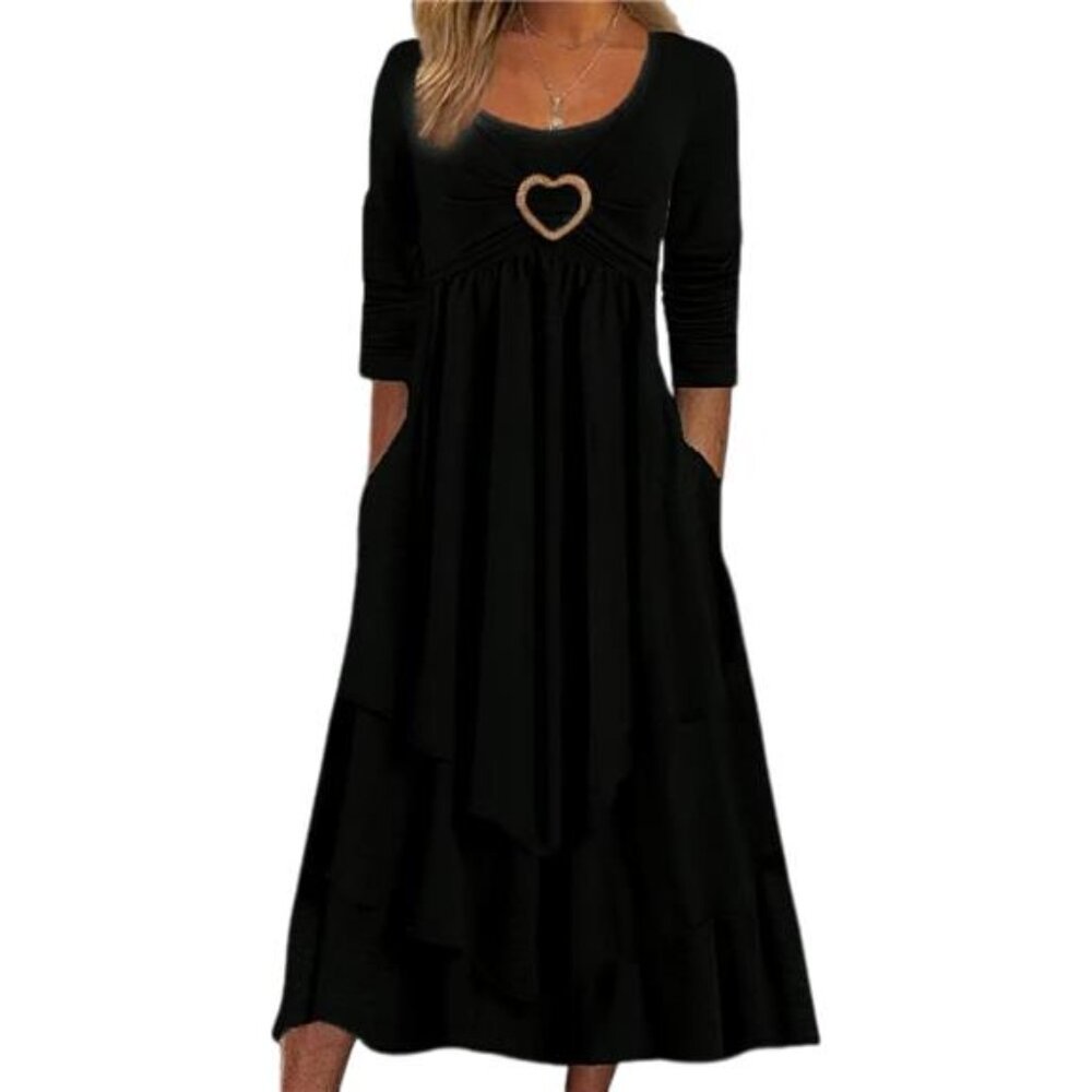 LOAIHA Women 2024 Fashion Crewneck Dresses Long Sleeve Swing Ruffle Irregular